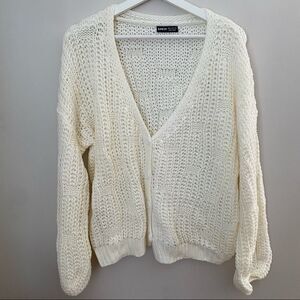 Shein Cardigan Sweater Knit Buttons White Loose Fitting Neutral Casual Trendy